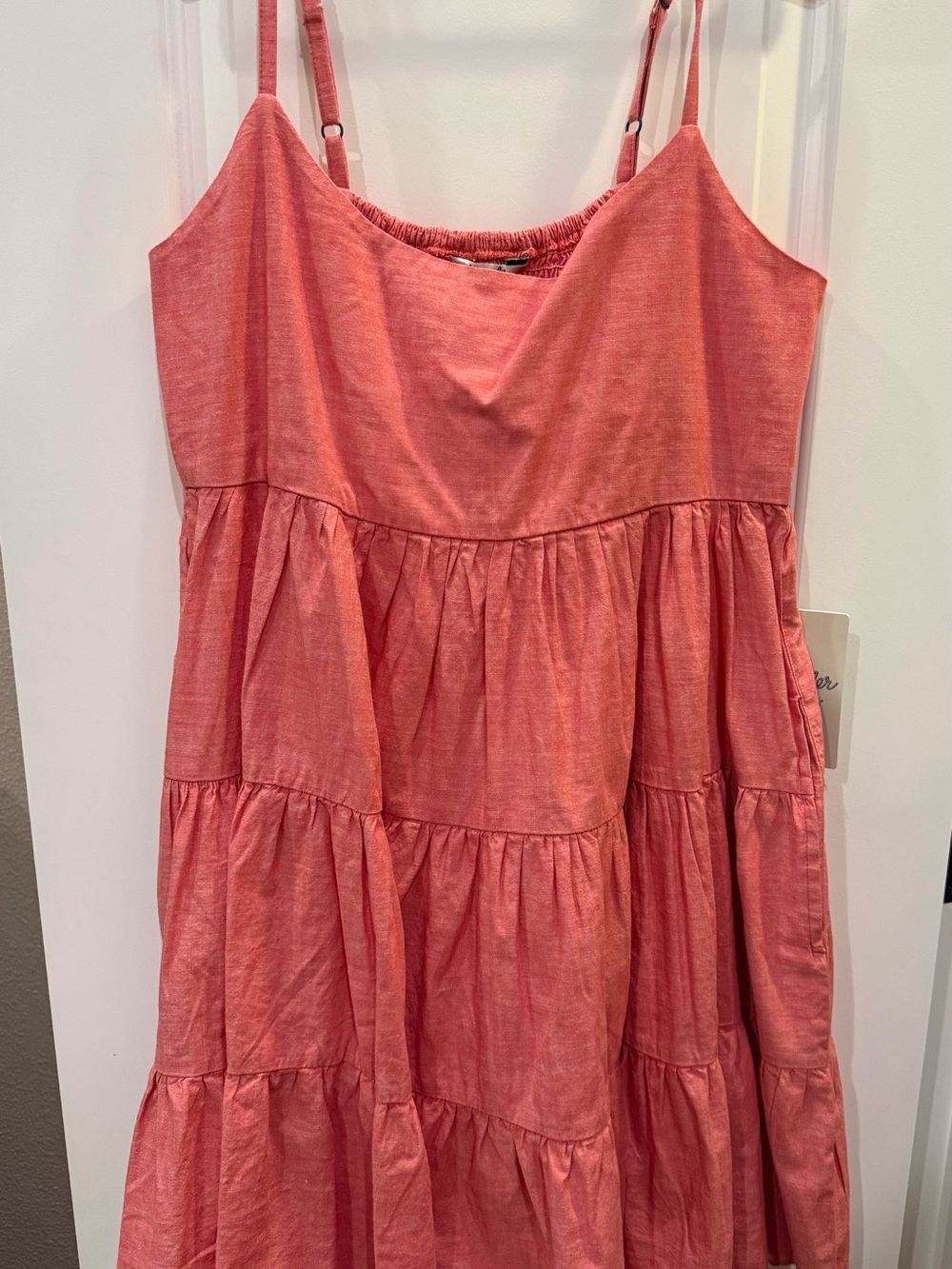 Coral Pink Tiered Midi Sundress with Spaghetti Straps